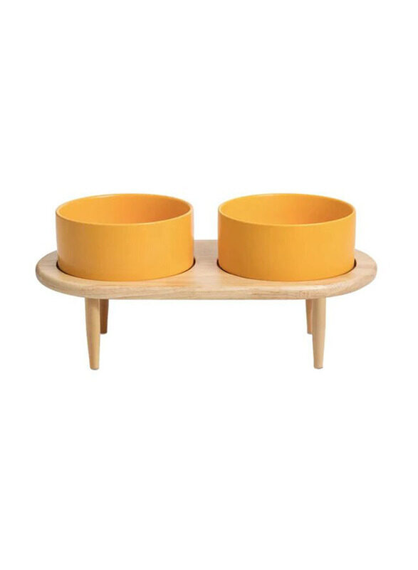

E.V.A. Home Decor Carob Dog Double Feeding Bowl with Stand, Medium, Orange