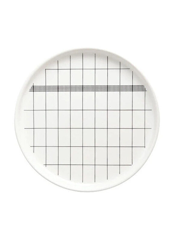 

E.V.A. Home Decor 10-inch Illusion Geometric Dinnerware Collection Porcelain Round Accented Lattice Plate, White