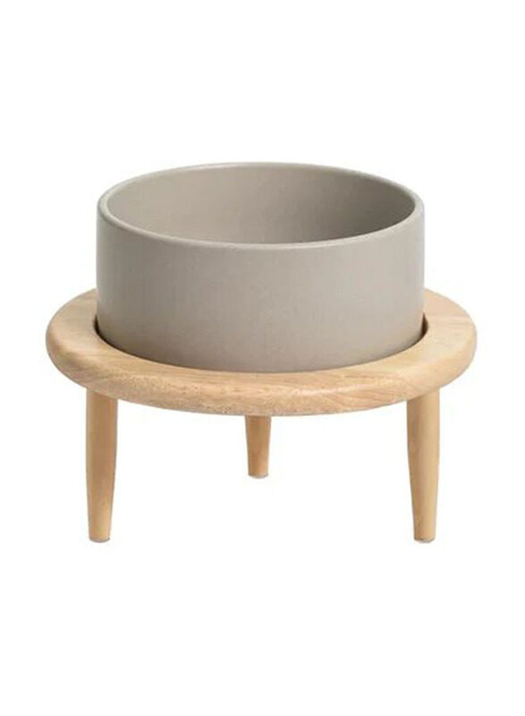 

E.V.A. Home Decor Carob Dog Single Feeding Bowl with Stand, Large, Grey