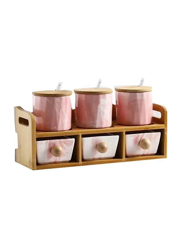 

E.V.A. Home Decor Dreyfus Spice Jars Set with Bamboo Lids, 6 Piece, Pink