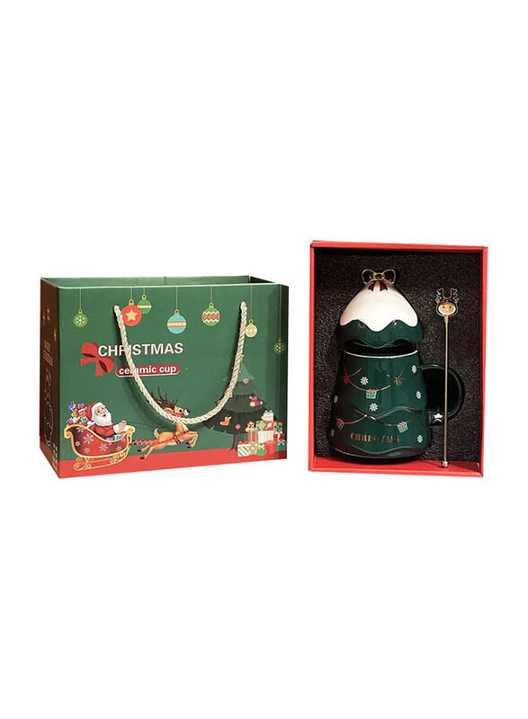 

E.V.A. Home Decor Christmas Ceramic Mug with Gift Bag, Green