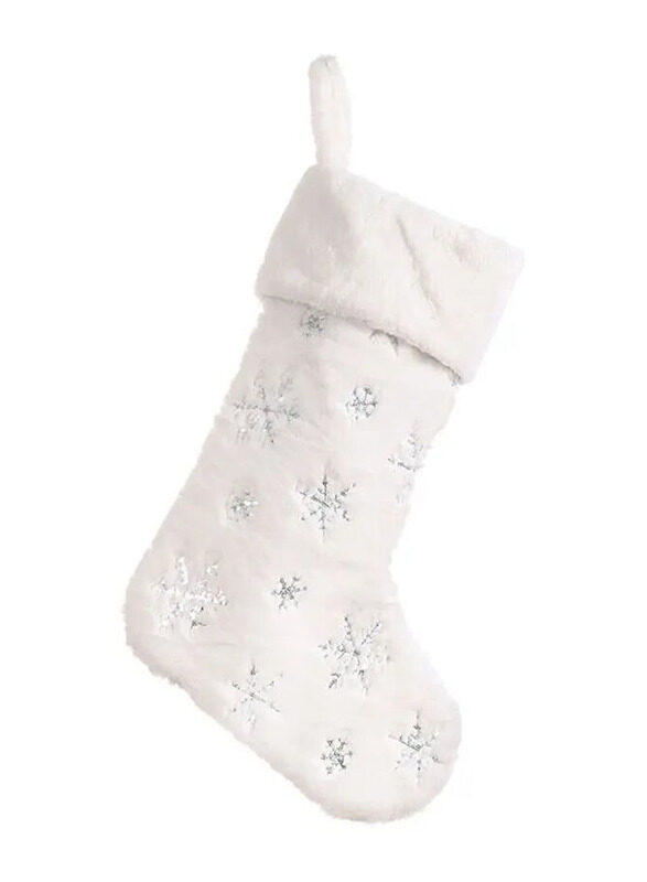 

E.V.A. Home Decor Silver Snowflake Sequins Plush Christmas Stockings, White