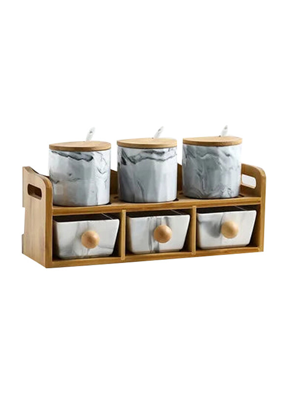 

E.V.A. Home Decor Dreyfus Spice Jars Set with Bamboo Lids, 6 Piece, Grey