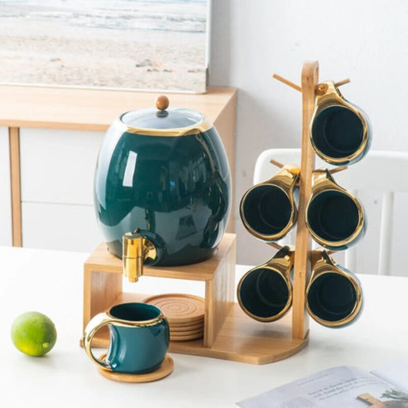 

E.V.A. Home Decor 14-Piece Maui Beverage Jug Set with Wooden Stand, Green
