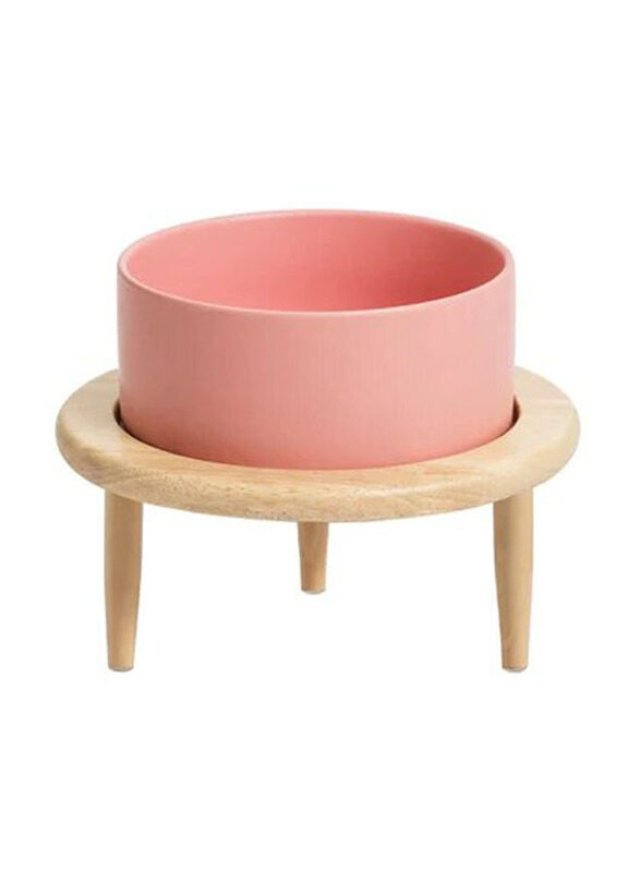 

E.V.A. Home Decor Carob Dog Single Feeding Bowl with Stand, Medium, Pink