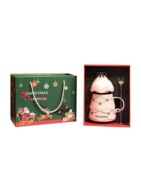 

E.V.A. Home Decor Christmas Ceramic Mug with Gift Bag, Pink