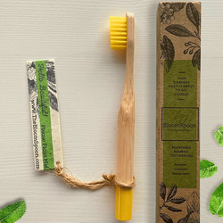 Bloomspoon Kids Bamboo Toothbrush with Plantable Seed Tag, Yellow