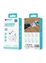 Bwoo 3-in-1 65W GaN Super Fast Charger, White