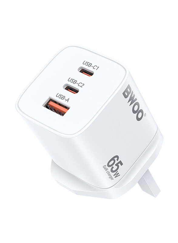 Bwoo 3-in-1 65W GaN Super Fast Charger, White