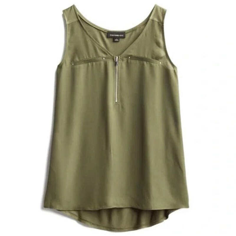 

Fortune + Ivy Green Zip Detail Tank Top Blouse for Women, L, Army Green