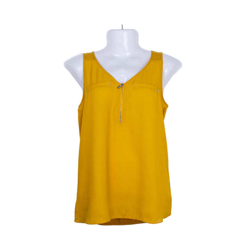 

Fortune + Ivy Yellow Zip Detail Tank Top Blouse for Women, L, Mustard Yellow