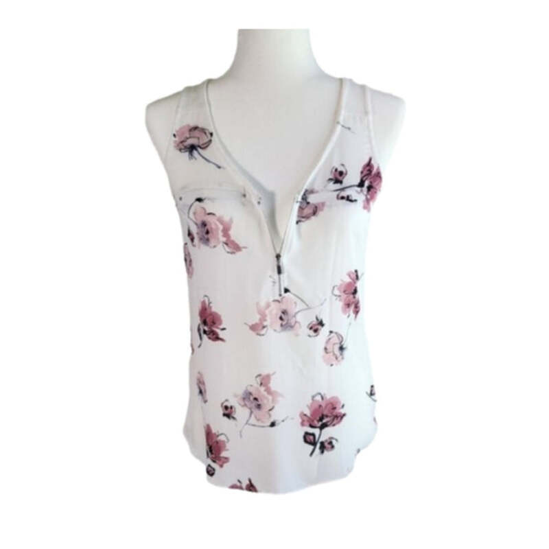 Fortune + Ivy Floral Zip Detail Tank Top Blouse for Women, XL, White