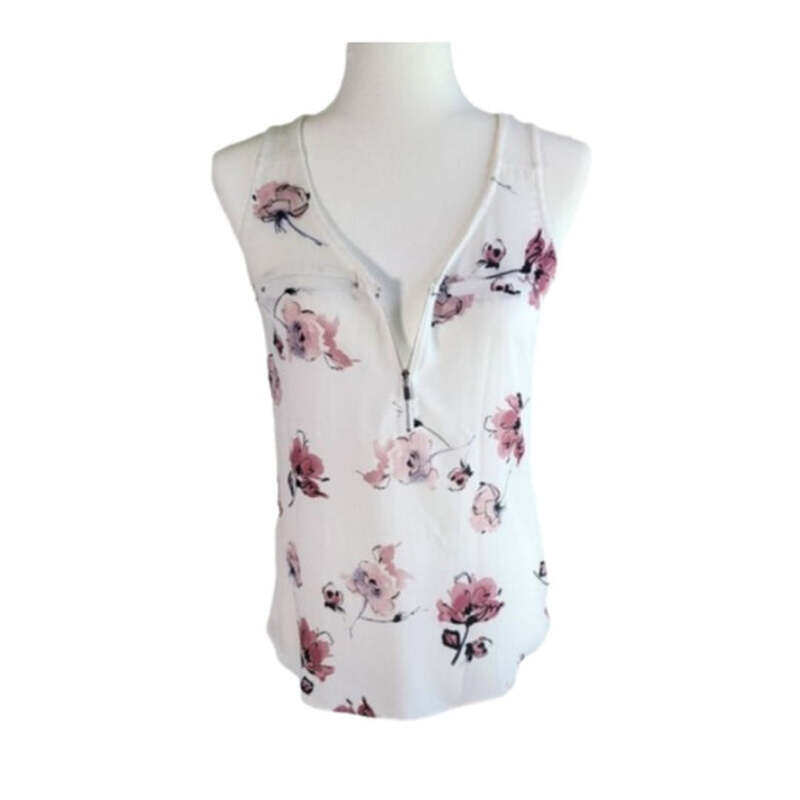 

Fortune + Ivy Floral Zip Detail Tank Top Blouse for Women, S, White