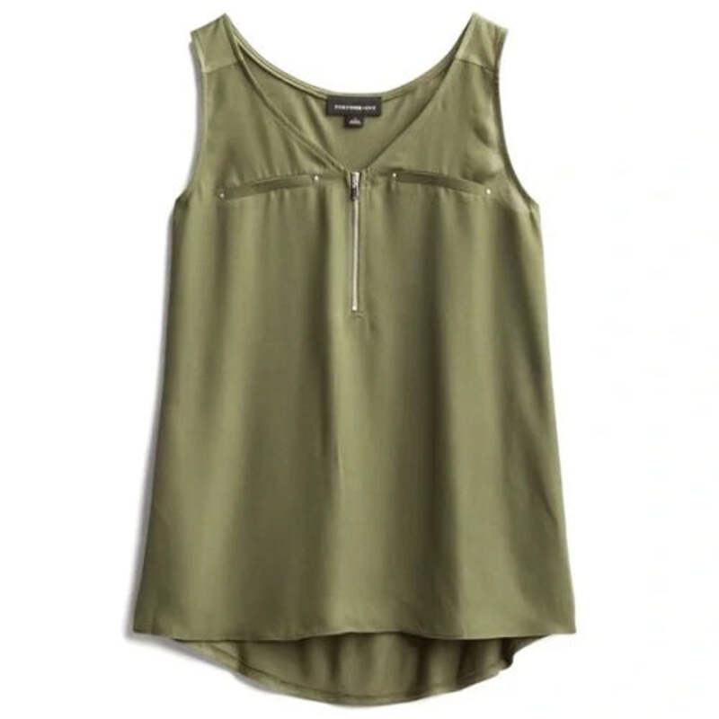 Fortune + Ivy Green Zip Detail Tank Top Blouse  for Women, XL, Army Green