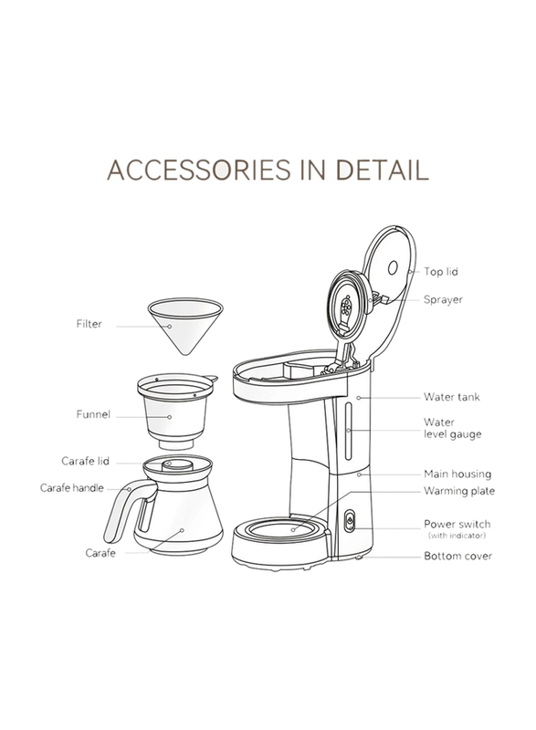 Hibrew 750ml H12 3-in-1 American Drip Coffee Machine, Pour Over & Tea Maker, White