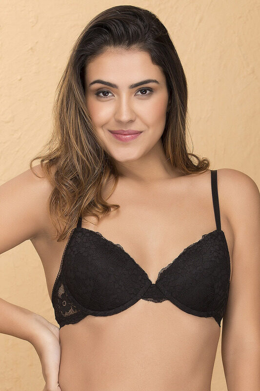 

Clovia Level 2 Push-Up Underwired Bra in Black- Lace