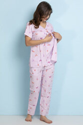 Clovia Cotton Rich Maternity Printed Nightsuit In Purple