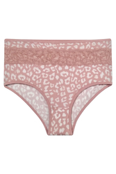 Clovia High Waist Animal Print Hipster Panty with Lace Waist in Pink- Cotton