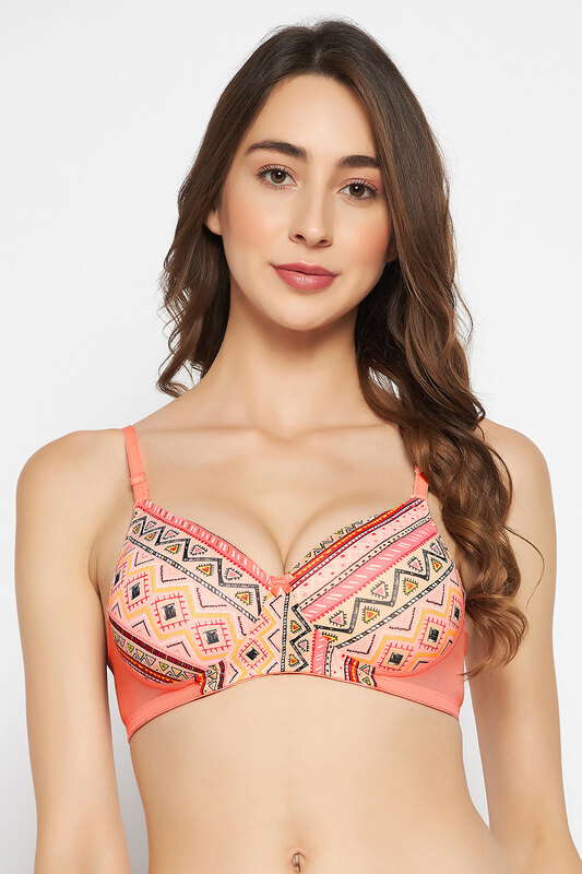 

Clovia Padded Non-Wired Full Cup Aztec Print Multiway T-shirt Bra in Pink