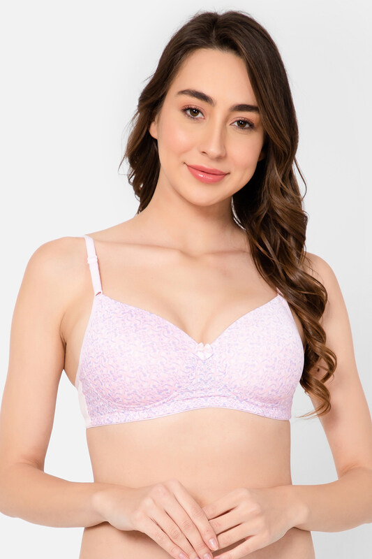 

Clovia Padded Non-Wired Full Cup Printed T-shirt Bra in Baby Pink