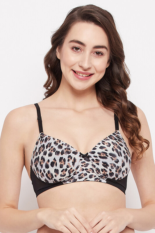 

Clovia Padded Non-Wired Full Cup Animal Print Multiway T-shirt Bra in Light Grey