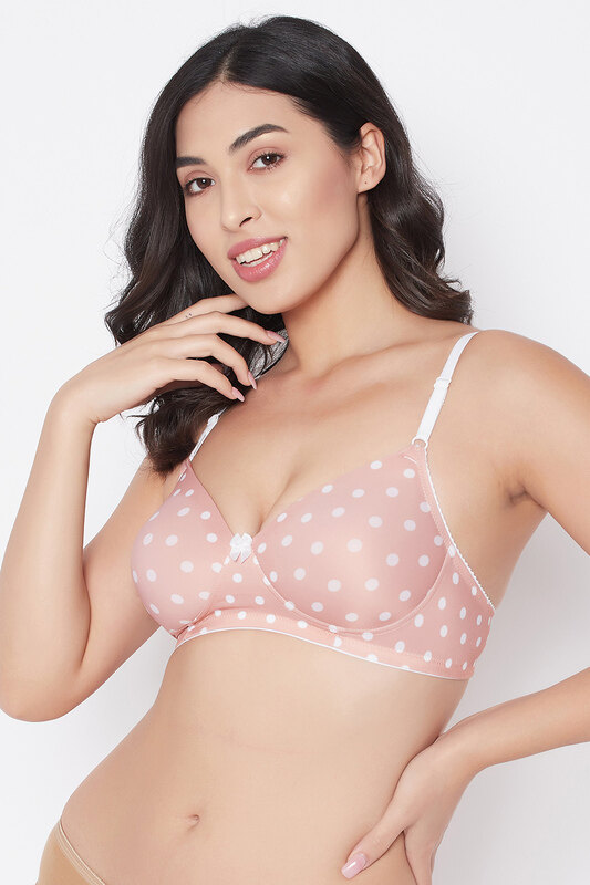 

Clovia Padded Non-Wired Full Cup Polka Dot T-shirt Bra in Nude Colour