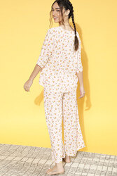 Clovia Pizza Print Flared Top & Pyjama Set in White - Cotton Rich