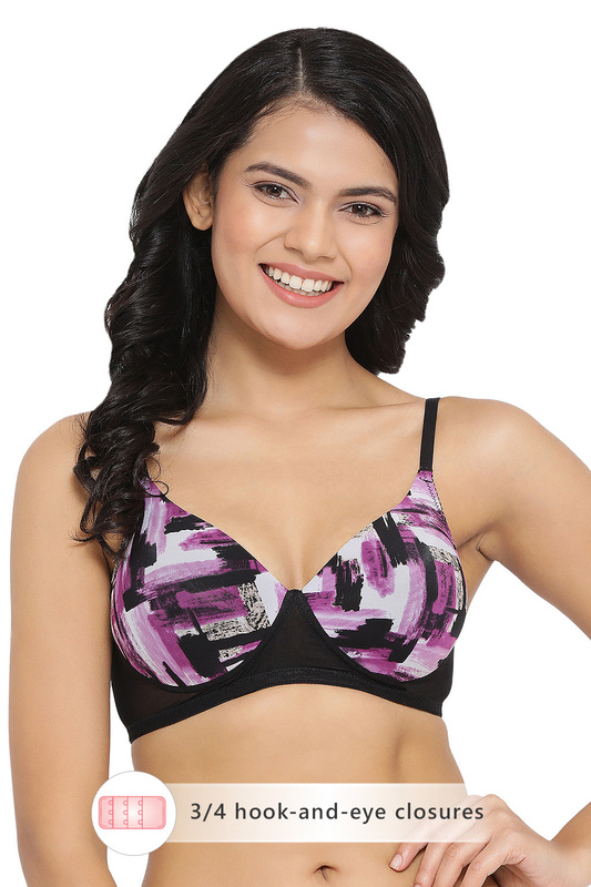 

Clovia Padded Non-Wired Full Coverage Printed T-Shirt Bra in Black - Powernet