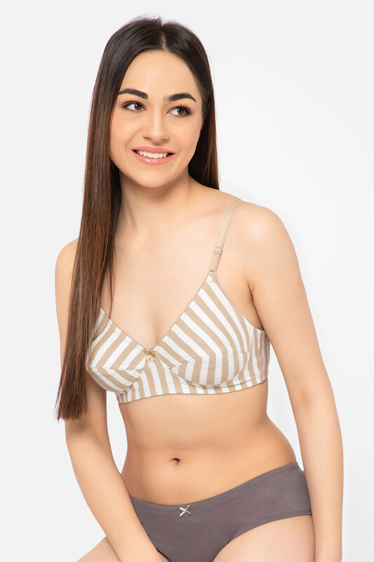 

Clovia Non-Padded Non-Wired Full Cup Striped Bra in Sage Green - Cotton