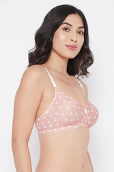 Clovia Padded Non-Wired Full Cup Polka Dot T-shirt Bra in Nude Colour