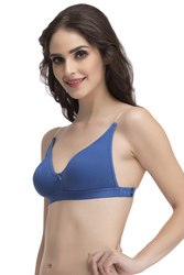 Clovia Invisi Non-Padded Non-Wired Full Cup Multiway Strapless T-shirt Bra in Royal Blue with Transparent Straps & Band - Cotton Rich