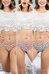 Clovia Pack of 3 Mid Waist Floral Print Hipster Panties with Inner Elastic - Cotton