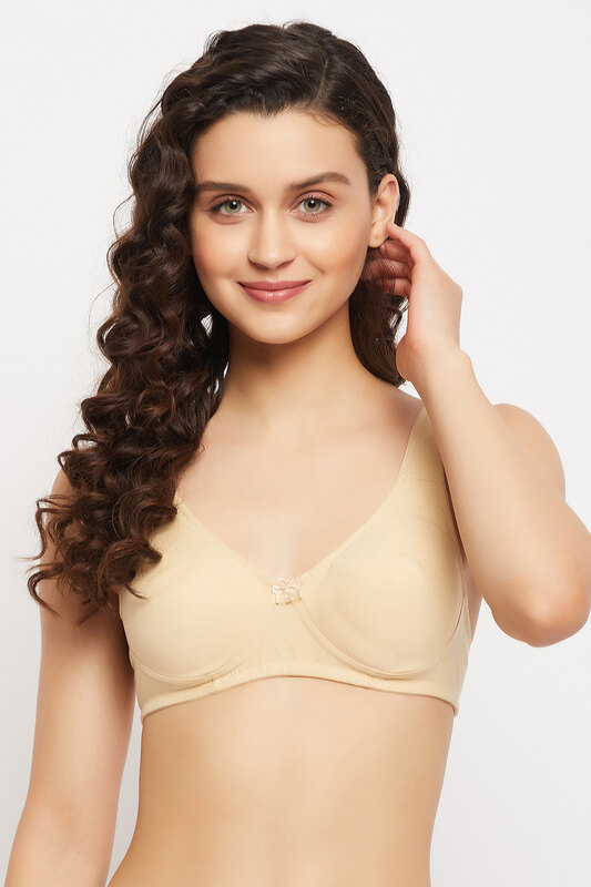 

Clovia Non-Padded Non-Wired Demi Cup T-shirt Bra in Nude Colour - Cotton Rich