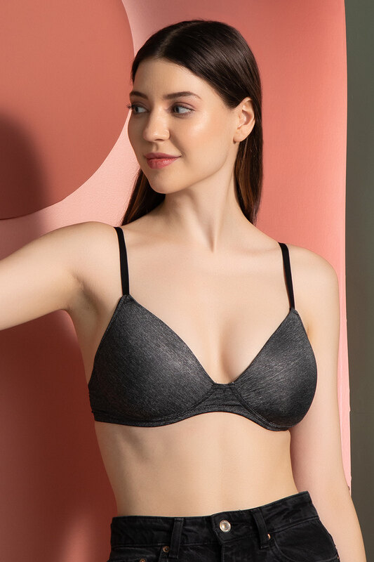 

Clovia Padded Non-Wired Demi Cup T-shirt Bra in Dark Grey Melange