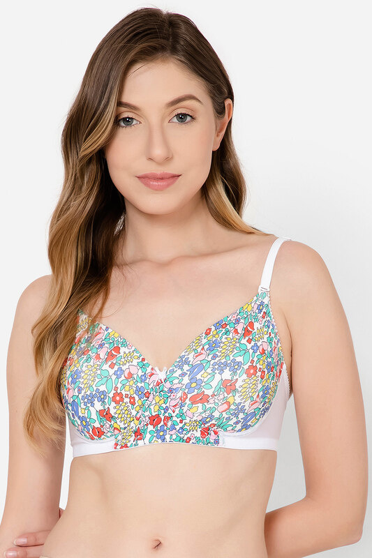 

Clovia Padded Non-Wired Full Cup Floral Print T-shirt Bra in Multicolour