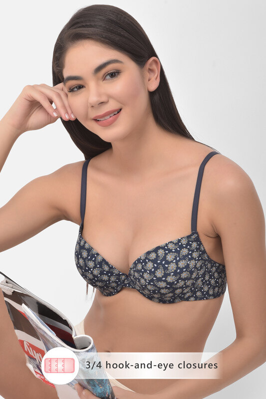 

Clovia Level 1 Push Up Underwired Demi Cup Paisely Print T-shirt Bra in Navy