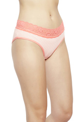 Clovia Mid Waist Printed Hipster Panty in Peach with Lace Waist - Cotton