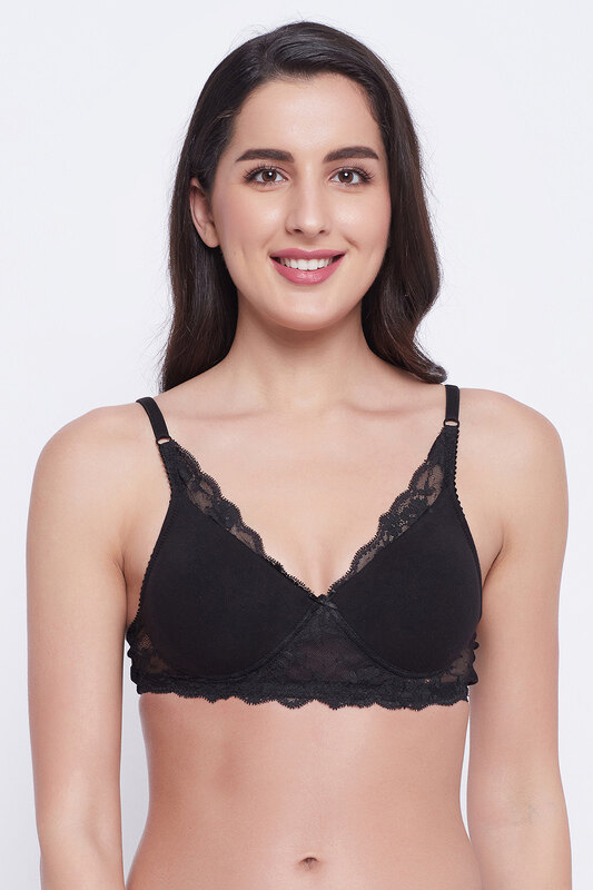 

Clovia Level 1 Push-Up Non-Wired Demi Cup Bra in Black - Cotton