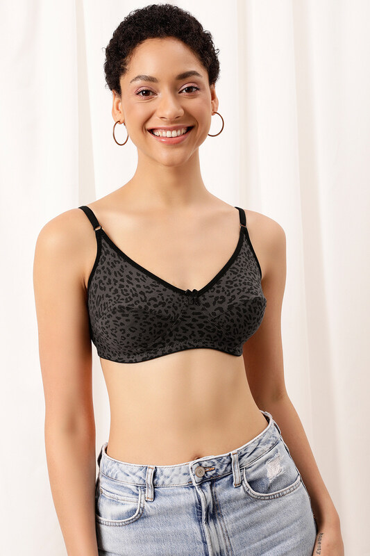 

Clovia Non-Padded Non-Wired Full Cup Animal Print Bra in Dark Grey - Cotton