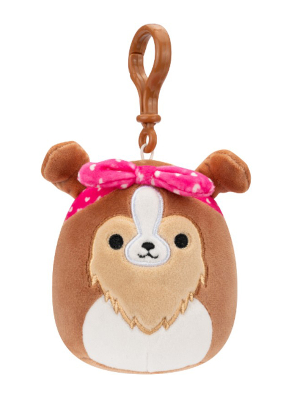 Squishmallows 3.5" Clip-On Andres Brown Sheltie with Heart Bandana Little Plush Toy