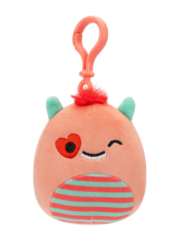 Squishmallows 3.5" Clip-On Willett Peach Monster with Striped Belly and Heart Eye Little Plush Toy