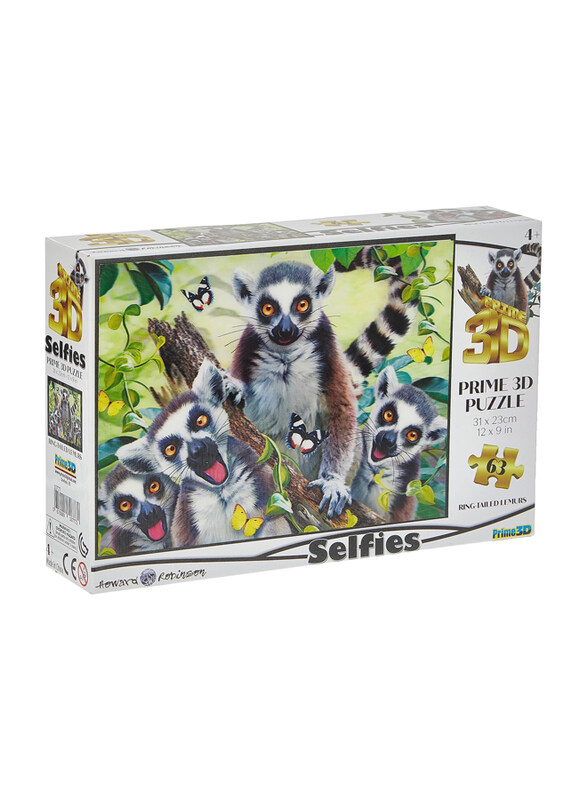 

Prime 3D 63-Piece Ring-Tailed Lemur Selfie Puzzle, Ages 4+, Multicolour