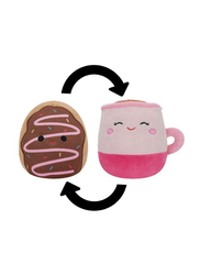 Squishmallows 5-inch Flip-A-Mallows Deja Chocolate Frosted Donut & Emery Pink Latte with Closed Eyes Toys, Multicolour