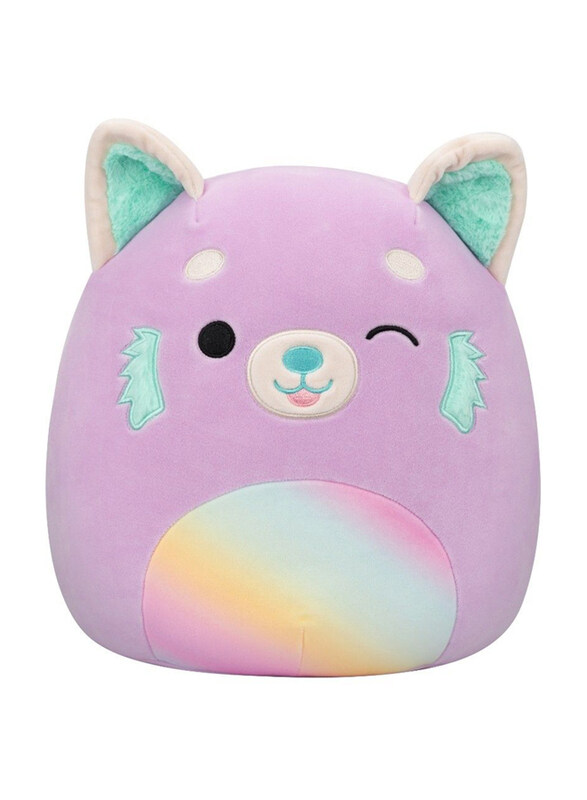 Squishmallows 12-inch Lexis Panda with Rainbow Belly Toy, Purple/Red