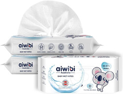 Aiwibi Pure 99.91% Water Premium Baby Wet Wipes 60x3 180 Wipes