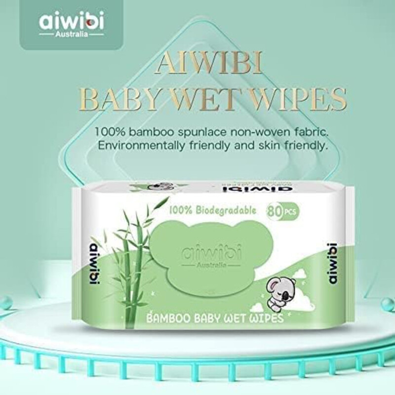 Aiwibi Bamboo Baby Wet Wipes 100% Eco Friendly 80x4 320 Wipes