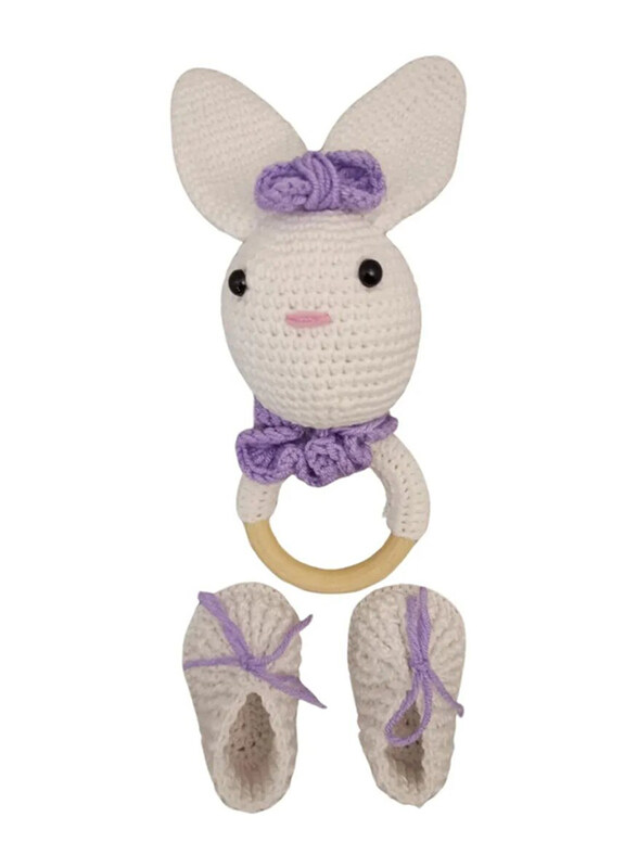 

Pikkaboo Heavenly Hugs Miss Rabbit Crochet Teether and Booties, White/Purple