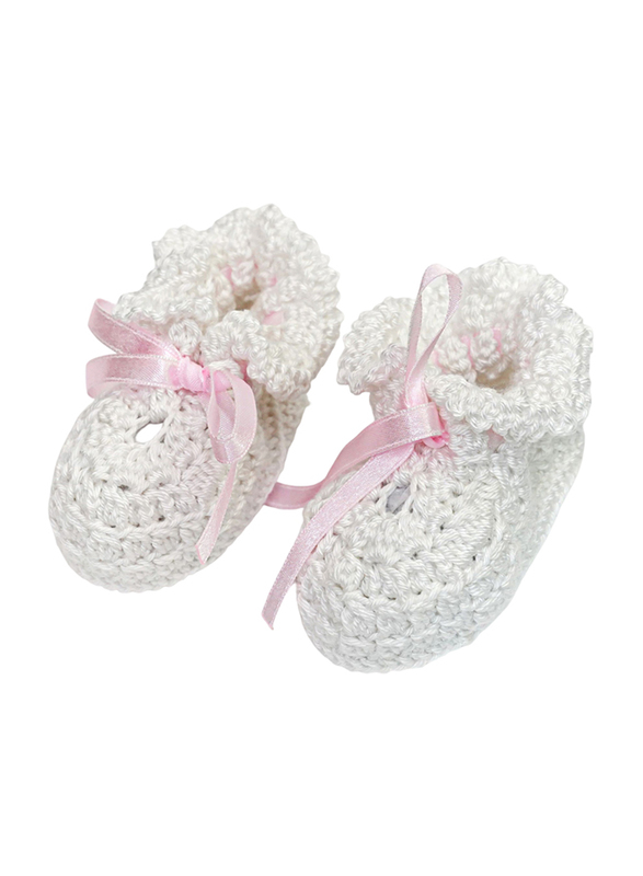 Pikkaboo Little Feet Handmade Crocheted Baby Booties, White