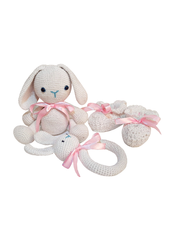 

Pikkaboo Snuggle and Play Soft Crocheted Bunny Set, White/Pink