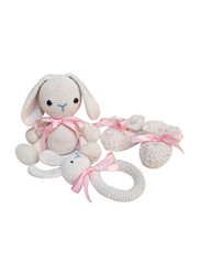 Pikkaboo Snuggle and Play Soft Crocheted Bunny Set, White/Pink